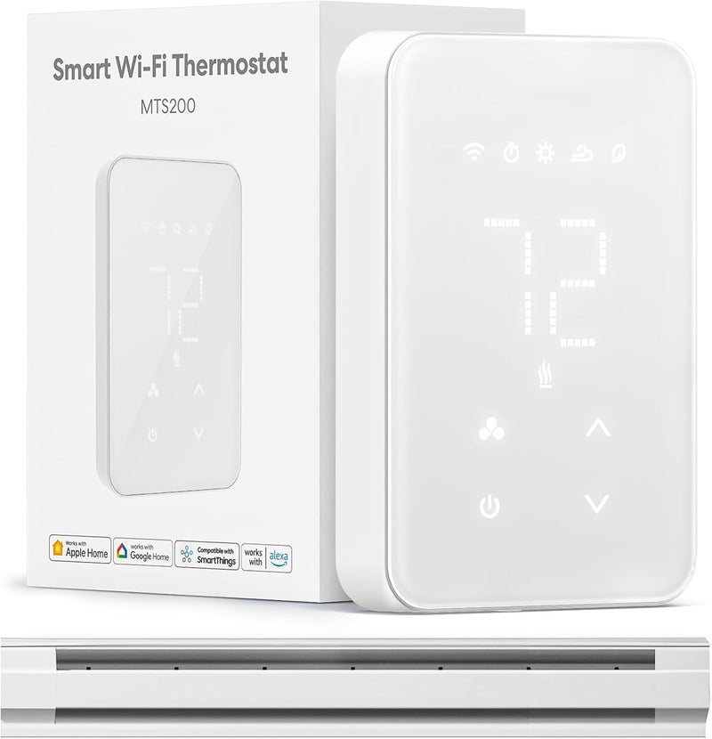 meross ترموستات ذكي للسخانات الكهربائية المثبتة على الحائط والسخانات الداخلية يعمل مع HomeKit وAlexa وGoogle Home، ترموستات قابل للبرمجة Wi-Fi بجهد 120V-240V مع تركيب سهل، موفر للطاقة، يحتاج إلى 4 أسلاك - Image 1